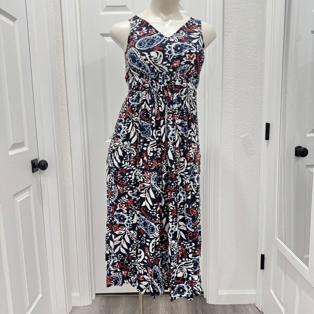 Lucky Brand Maxi Dress size Medium Paisley Sleeveless V Neck Boho Summer Spring